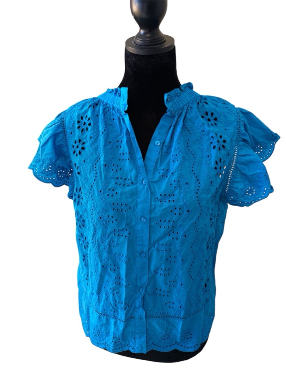 BKE Bright Blue Eyelet Button-Down Blouse